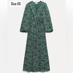 Zara Dark Green Floral Long Sleeve Dress
